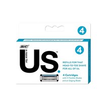 빅 BIC US 5 블레이드 유니 면도 면도기 남성 및 여성용 부드럽고 밀착된 면도를 위한 윤활 스트립 카트리지 4개