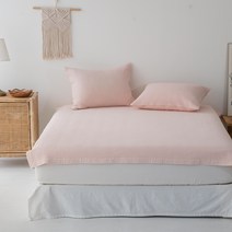 소르잠 목화솜 60수 순면 누빔 피그먼트 침대패드 겸 이불, 살구핑크(고정밴드)