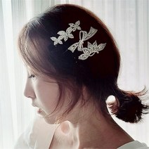 리본핑크 [리본크림] 실버큐빅 집게핀 블랙큐빅라인 헤어핀, 큐빅중집게핀_030지그잭_브라운