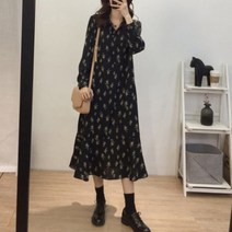 여성스러운 꽃패턴 롱원피스 레이어드 루즈핏 데일리면원피스 여름원피스 미니원피스 플레어원피스 카라원피스 여성치마 반팔원피스 니트원피스 원피스 프릴원피