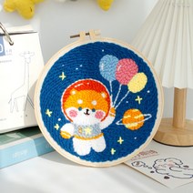 보람창고 100종 펀치 니들 자수 패키지 취미 세트+펀치니들바늘+부자재 모두포함, 133.스페이스풍선시바