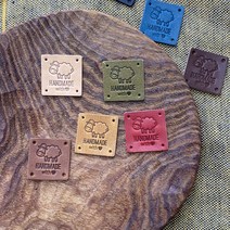 핸드메이드 가죽라벨 M2525-NO4 HANDMADE 천연소가죽 뜨개질 라벨, 브라운