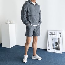 데일트 남자 나일론 오버핏 아노락 반집업 후드 반바지 트레이닝복 세트
