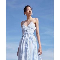 하이퀄리티 수입 휴양지 롱 원피스 뷔스티에 신혼여행 빅사이즈 비치웨어 맥시 여름 드레스 랩 브이넥 백 리본 루즈핏 카라 끈 쉬폰 나시 샤틴 린넨