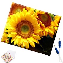 SHEXIU 3D 원형 보석십자수 캔버스액자 DIY 키트 50 x 40 cm, SX008  해바라기 꽃1x1세트