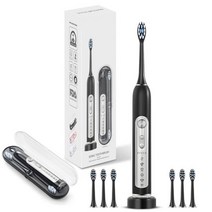 SUBORT 소닉 전동 칫솔 성인 스마트 타이머 브러쉬 5 모드 충전식 화이트닝 IPX7 방수 6 브러시 헤드, 01 Black