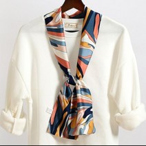 물감 맥시 트 윌리 롱 타이 스카프 양면 패턴 실크 여성 쁘띠 방도