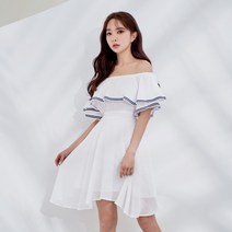 몽프레오프숄더 프릴 여름 미니 쉬폰 원피스 마린룩 여신스타일