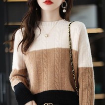 뜨개질 바늘 세트 코바늘 줄바늘 겨울 오피스 레이디 패치 워크 뜨개질 느슨한 o 넥 긴 소매 풀오버 여성, 04 CAMEL_04 XL(60-65kg)
