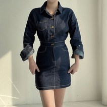 포켓 생지 데님 핀턱 미니 원피스
