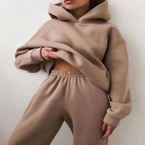 드라이슈트 웻슈트 여성용 운동복 따뜻한 후드 오버사이즈 단색 캐주얼 긴 바지 가을 겨울, 20.khaki - M