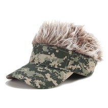 Mens Novelty Sun Visor with Spiked Fake Hair Camouflage Print Adjustable Snapback Wig Baseball Hat H, [05] Pink