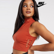 나이키 프로 퍼널 넥 크롭 탑 브라운 나시티