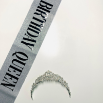 [파티세트] 생일파티 머리띠 + 어깨띠(옷핀증정) 세트 블링블링 티아라 왕관 미스코리아 어깨띠, 왕관_2, 실버