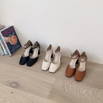 청키굽 스퀘어 스트랩힐 9cm 통굽 하이힐 펌프스
