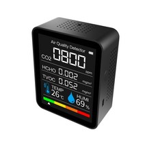 8 in 1 Air Quality Monitor CO2 미터 PM2.5/PM1.0/PM10 센서 HCHO/TVOC 테스트 온도, 검은색