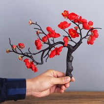 냄비와 인조 꽃 복숭아 꽃 시뮬레이션 화분 레드 화이트 핑크 레트로 플라스틱 종이 겨울 매화 세트, 대홍1지