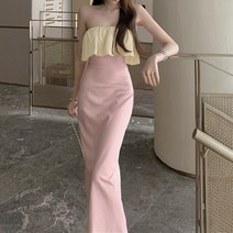 트루픽 바스트 프릴 오프숄더 머메이드 롱 원피스 슬림핏