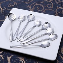 진스온 양식 커트러리 아이스크림 과일 꿀용 꽃 디저트 스푼 스테인레스 스틸 커피 금 작은 티스푼 창의적인 벚꽃 개, 2.8pcs Silver