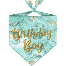 Dog Birthday 반다나 남아용 그린 터키석 대리석 강아지 스카프 골드 필기 포함 소형 중형 대형견용, Birthday Boy