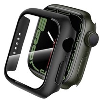 Apple Watch series7 45mm 케이스 고투과율 터치감 양호 지문 방지 전면 보호 방진 PC 소재 + 유리 필름 일체형 애플 워치 7 보호 커버(블랙)