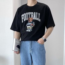 오버핏 반팔티 풋볼 곰돌이 커플 캐릭터 여름 반팔 얇은 티셔츠