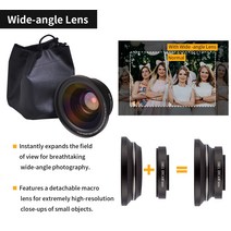 캠코더렌즈 카메라렌즈 범용 37mm 2 In 1 HD 0.39X 슈퍼 와이드 앵글 매크로 렌즈 (비디오 카메라 망원 줌, 한개옵션0
