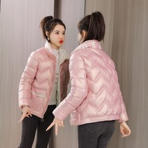 스탠드 칼라 포켓 배색 다운 점퍼 여성 케쥬얼 슬림핏 패딩