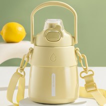 빨대 손잡이 보온병 텀블러 보온 보냉 스트랩 대용량 물병, 01.옐로 그린 + DIY 스티커 + 스트랩