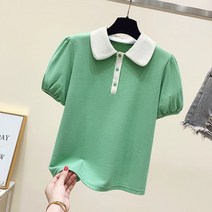 채윤러브 chaeyoon love 퍼프소매 귀여운 캐주얼 여름 반팔 티셔츠