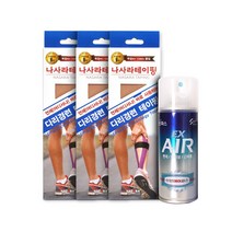 나사라 테이핑 6개입 x 3개 총18매 테이핑요법 + 신신에어파스EX 스프레이파스, 다리경련 테이핑3개+신신에어파스ex1개