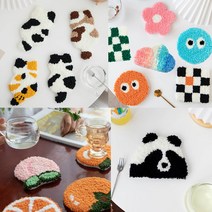 펀치니들 자수 DIY 티코스터 컵받침 만들기 키트, 동글이(오렌지)