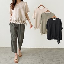 핑크홀릭 프레느 밑단 스트링 브이넥 린넨 블라우스