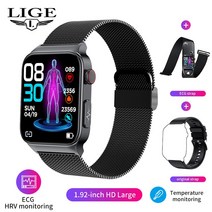 2023 새로운 혈당 모니터 건강 스마트 워치 남자 ECG + PPG 혈압 측정 IP68 방수 스포츠 SmartWatch, 06 mesh ECG strap