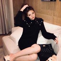 유럽 역 프랑스어 레트로 햅번 스타일 슈퍼 요정 모리 스타일 게으른 스타일 크리스마스 레드 인형 칼라 니트 드레스
