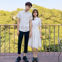 다름 커플옷 여름옷 2022뉴타입트렌드 반팔 화이트색 남방 칼라증명 혼인신고 사진 옷치마