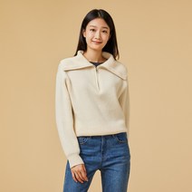 [JAJU/자주] 여 반집업 메리노울 블렌디드 니트_아이보리
