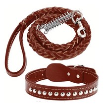 퍼피가드 중형견 대형견 목줄+리드줄 세트, 와인레드