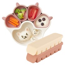 퍼기 냥냥 흡착 식판1P+이중 밀폐 이유식 큐브 6구 2P, 세트, 드라이로즈+(베이지+인디핑크)