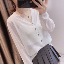 캐주얼 여성 봄 가을 여성스러운 브이넥 가디건 자켓