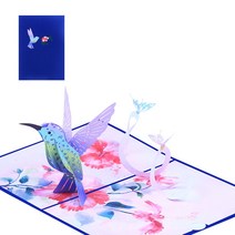 3D 팝업 카드 벌새 생일 기념일 선물 엽서 청첩장 인사말 카드 봉투, 푸른