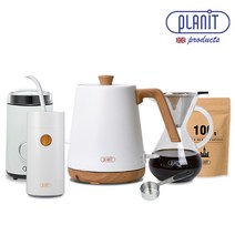 [플랜잇] 홈카페 핸드드립 패키지(전기드립포트+그라인더+유리드리퍼+원두+스쿱), 색상:화이트