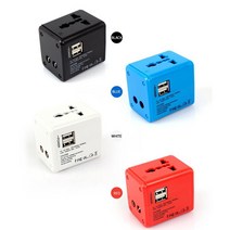 [1+1] 오늘은리빙 여행용 컬러 멀티 USB 어댑터 플러그 2port 150여개국, 블랙+화이트