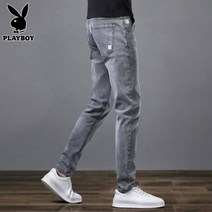 플레이보이 그레이 청바지 남성 트렌디 브랜드 슬림 피트 롱 팬츠 2023 봄 뉴 캐주얼 바지109947