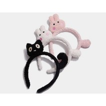 3종세트 뽀글뽀글 토끼 고양이 수면 세안 귀여운 여아머리띠 초등 유아머리띠 어린이 아동헤어반드 여성용 졸업 파티용머리띠, 블랙+화이트+핀크