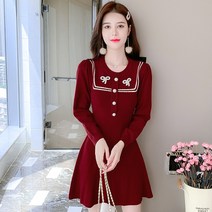 레드니트원피스 작은 키 여성 겨울 가을 프렌치 클래식 스윗 이너 스웨터 3248077017