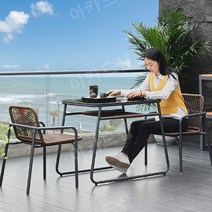 야외테이블세트 테라스 베란다 테이블 편의점 야외용 카패 야외 철제 테이블 2인 티테이블, 색상B