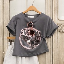 빅이글 프린팅 크롭 숏 반팔 티셔츠
