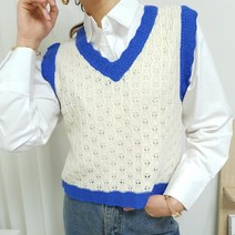 그물 레이어드 니트 조끼 베스트 크롭 여성 물결 배색 펀칭 짜임 조끼 베스트