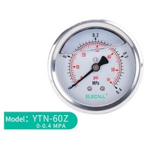 매니폴드 게이지 압력 축 방향 오일 진공 유압 액체 충전 60mm 아날로그 충격 방지 YTNZ 0 0MPA, 빨간
